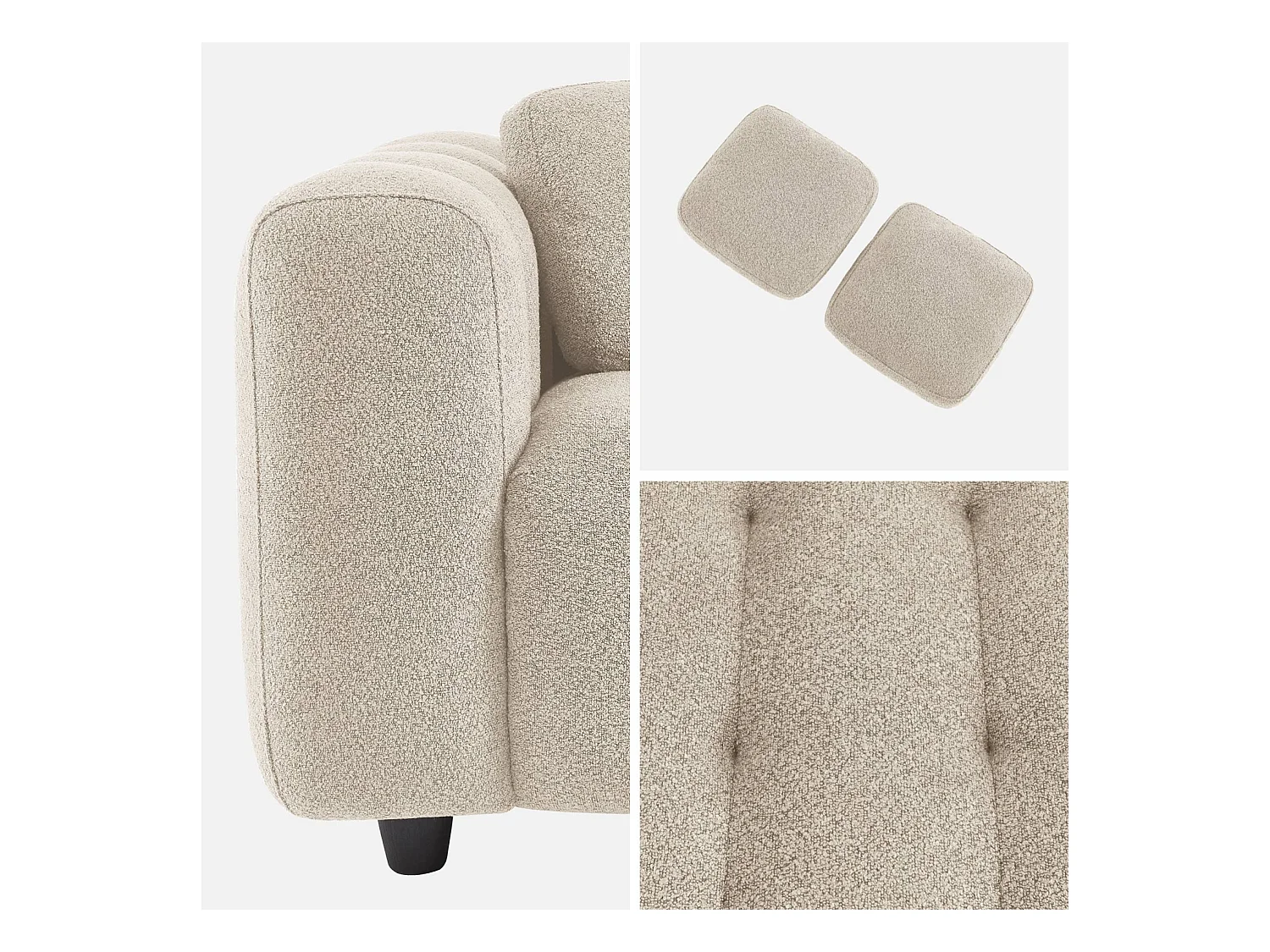 Divano a 2 posti, rivestito in tessuto bouclé testurizzato, beige