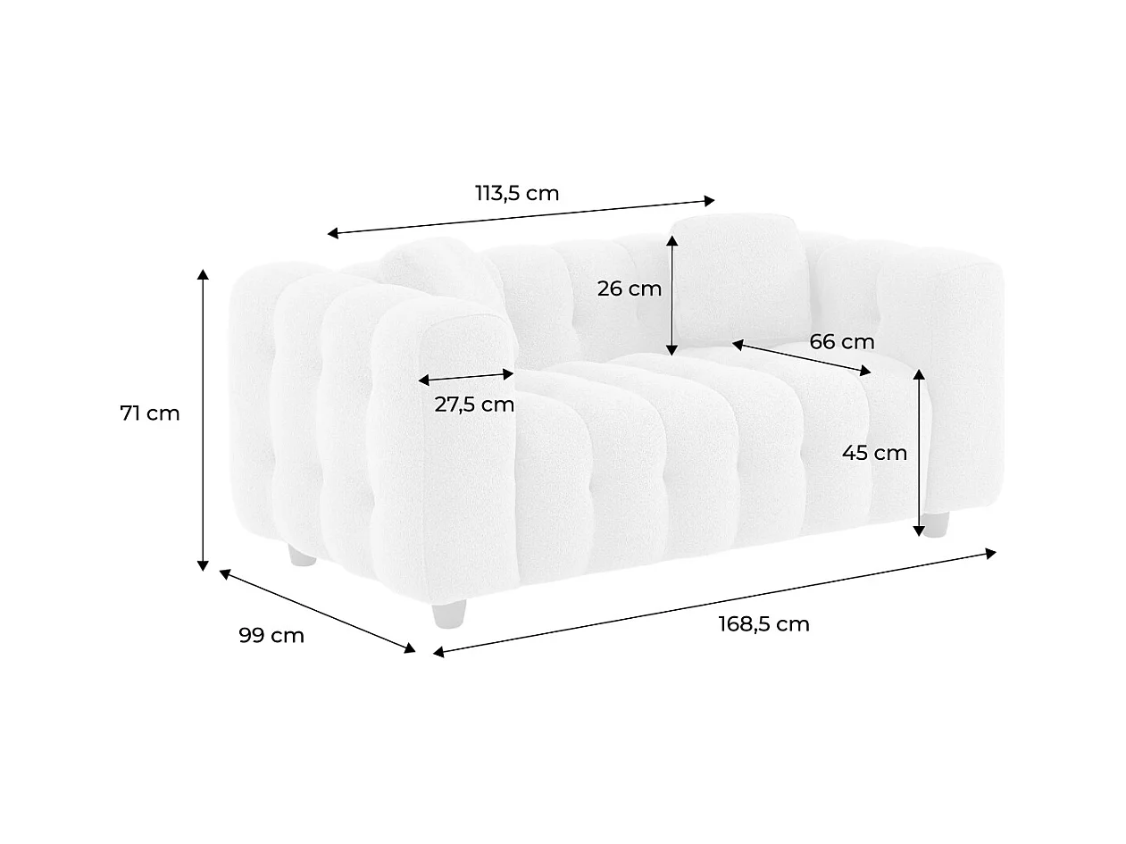 Divano a 2 posti, rivestito in tessuto bouclé testurizzato, kaki