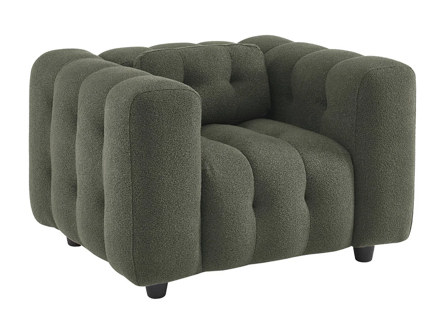 Sillón tapizado en tejido borreguito, 1 plaza kaki oscuro