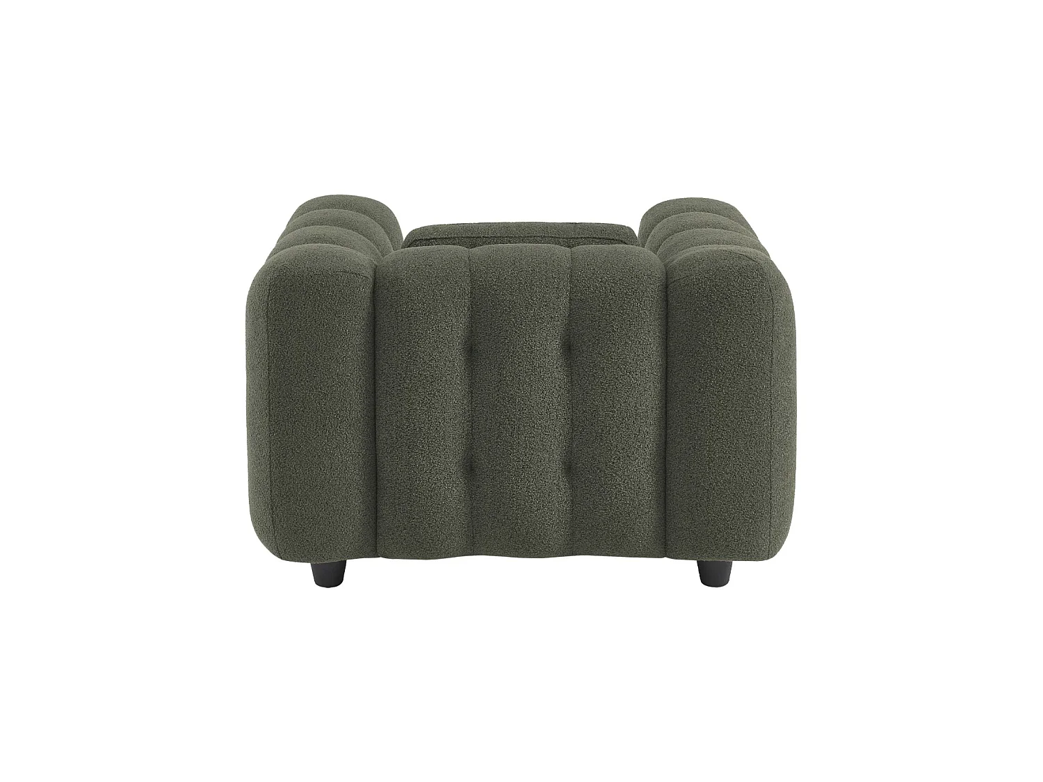 Fauteuil 1 place en bouclette texturée capitonné kaki foncé structure bois d'eucalyptus et contreplaqué