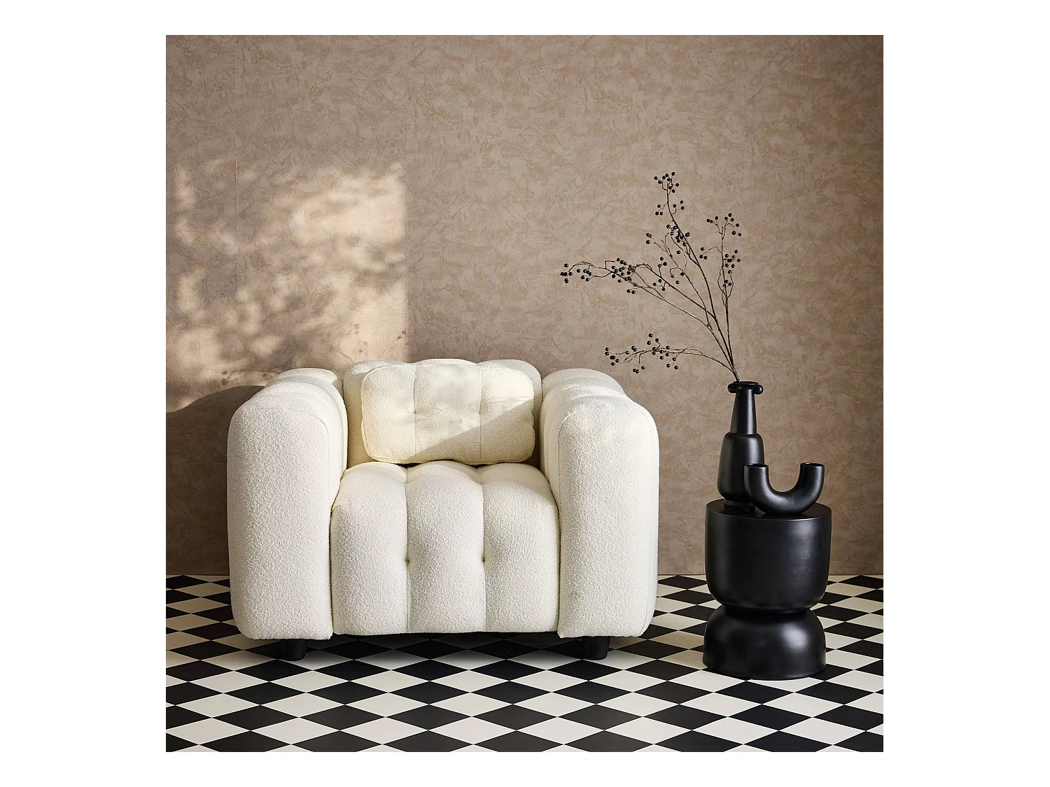 Sillón tapizado en tejido borreguito, 1 plaza crema