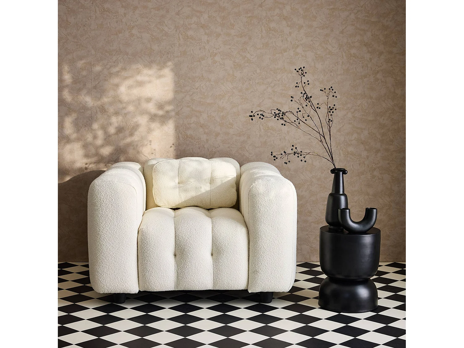 Sillón tapizado en tejido borreguito, 1 plaza crema