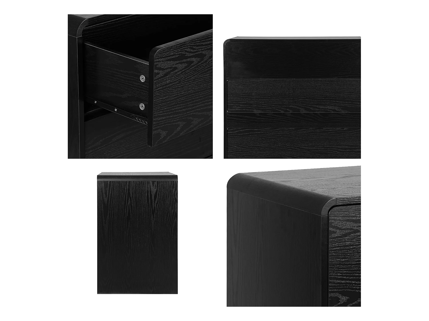 Arcón redondeados efecto madera de 3 cajones negro