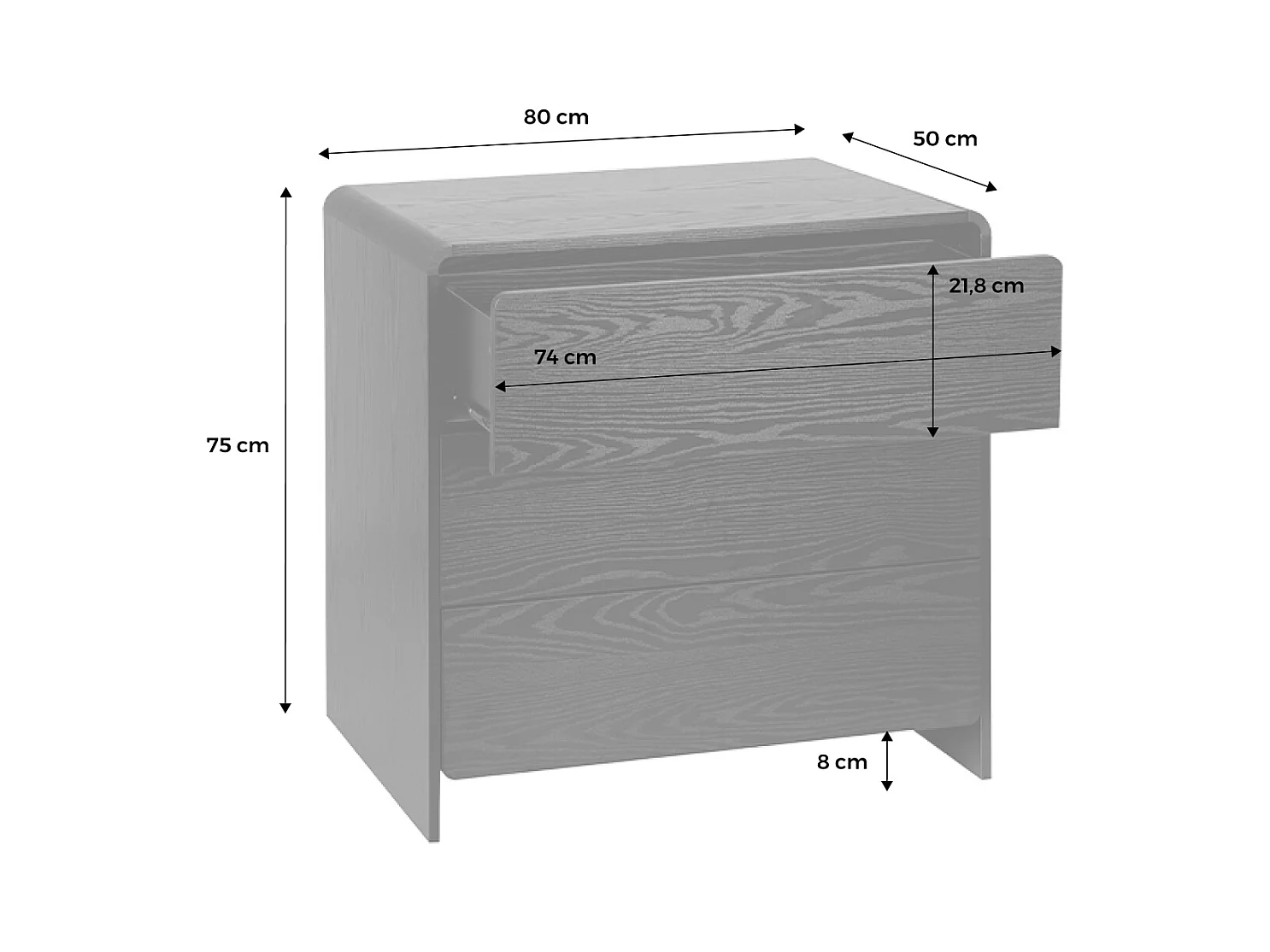 Arcón redondeados efecto madera de 3 cajones negro