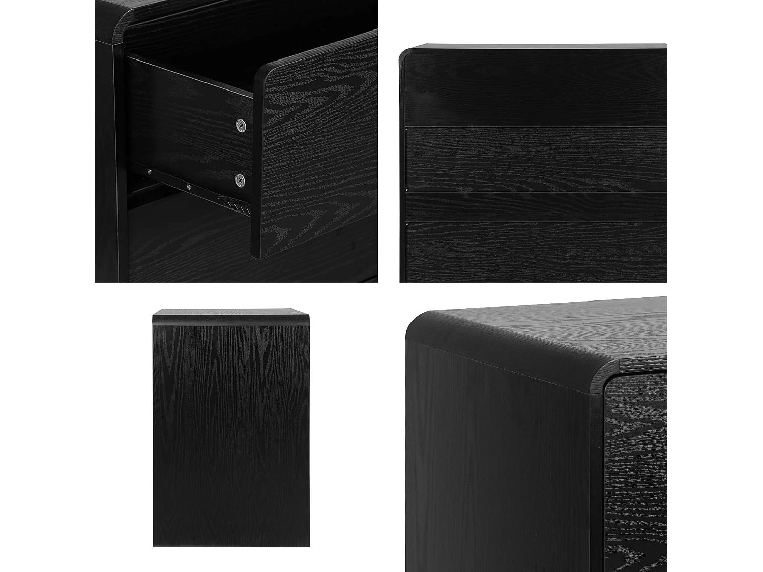 Commode 3 tiroirs effet bois arrondi. noir