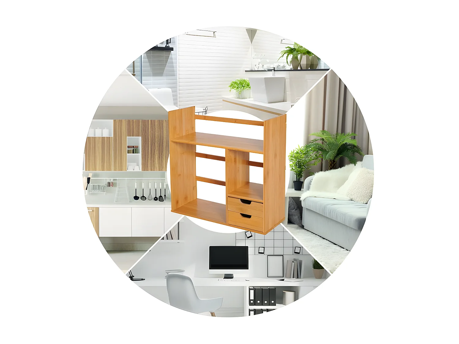 Organisateur de bureau en bois naturel deux tiroirs