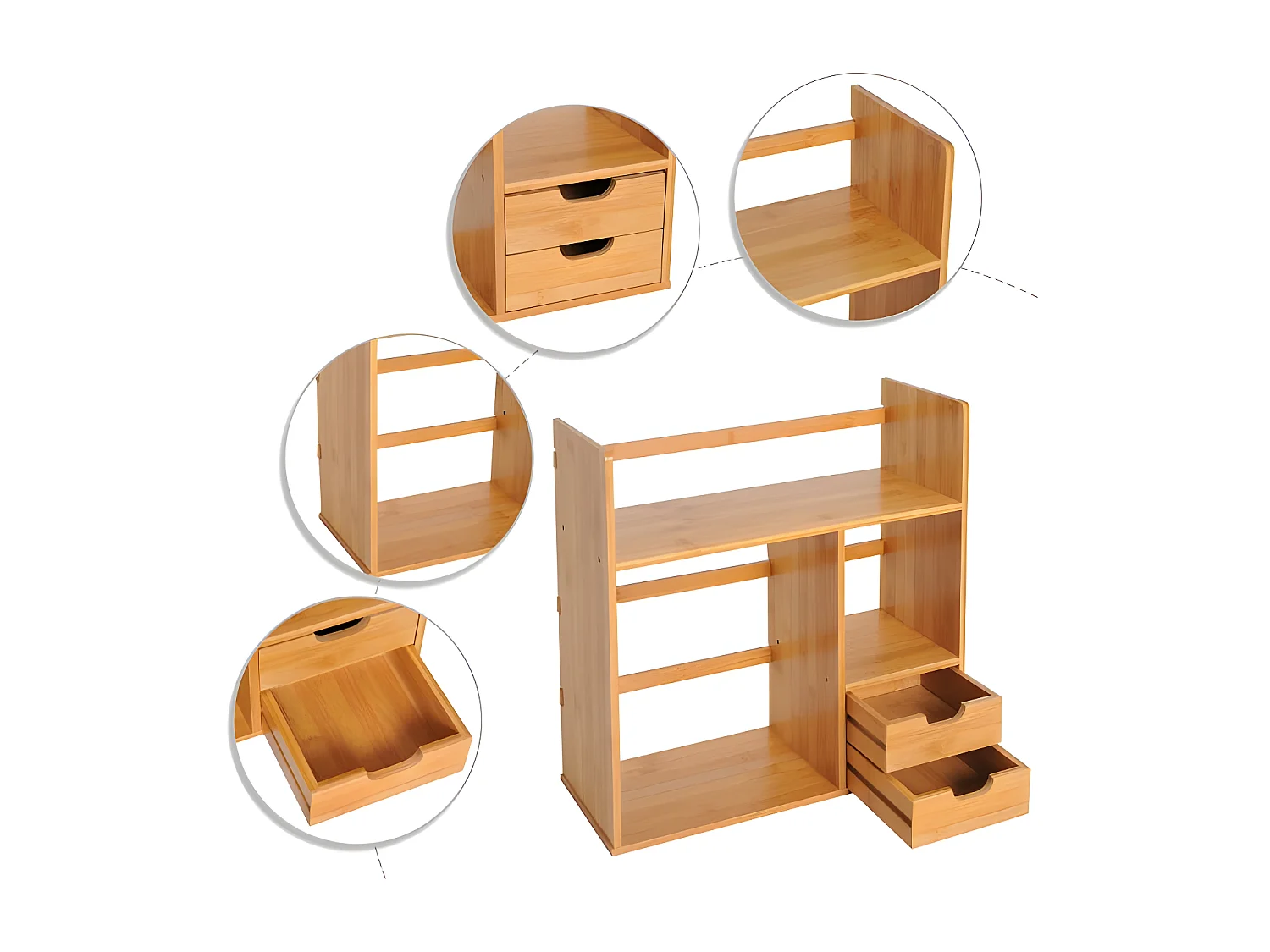 Organisateur de bureau en bois naturel deux tiroirs