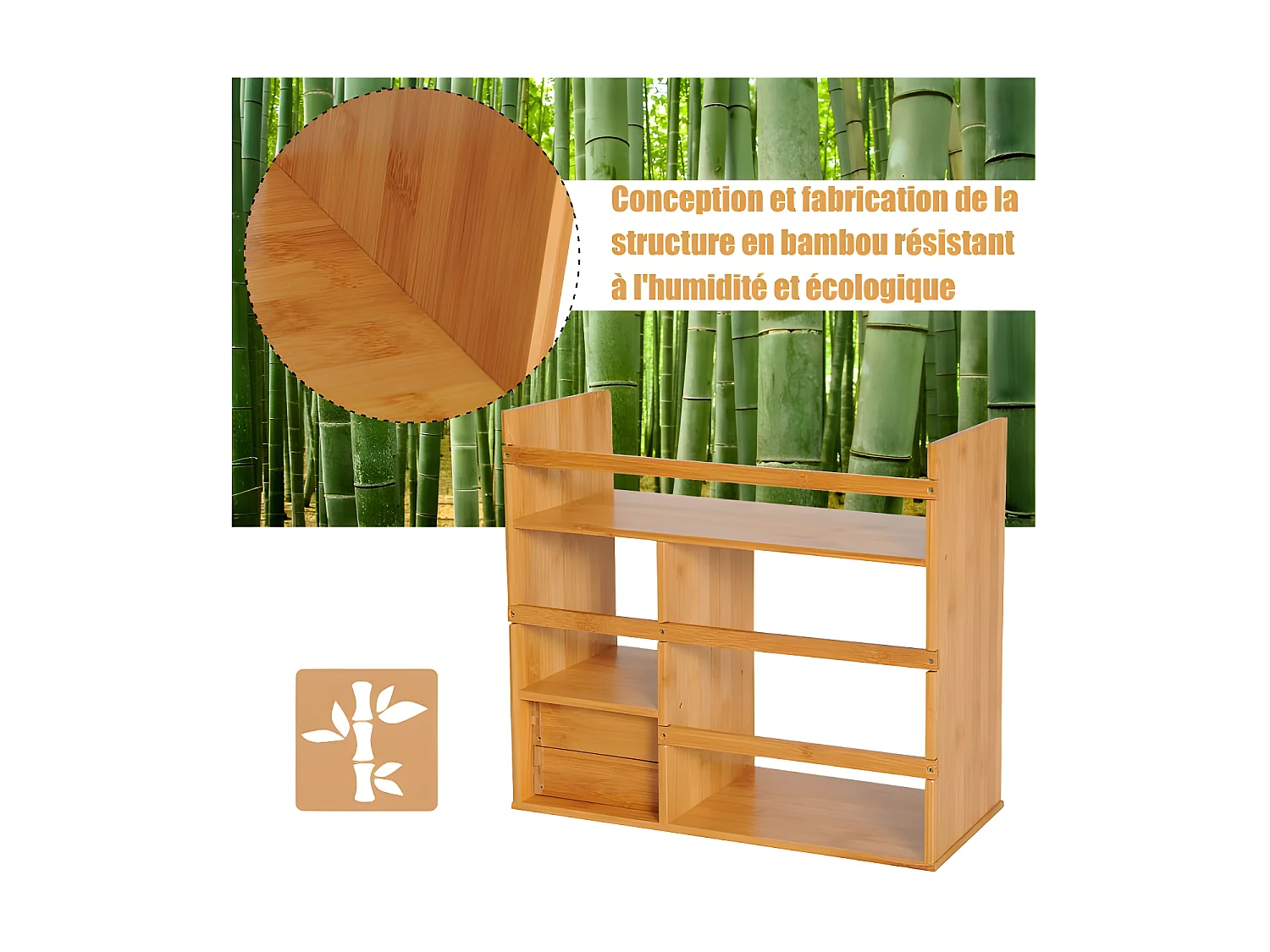 Organisateur de bureau en bois naturel deux tiroirs