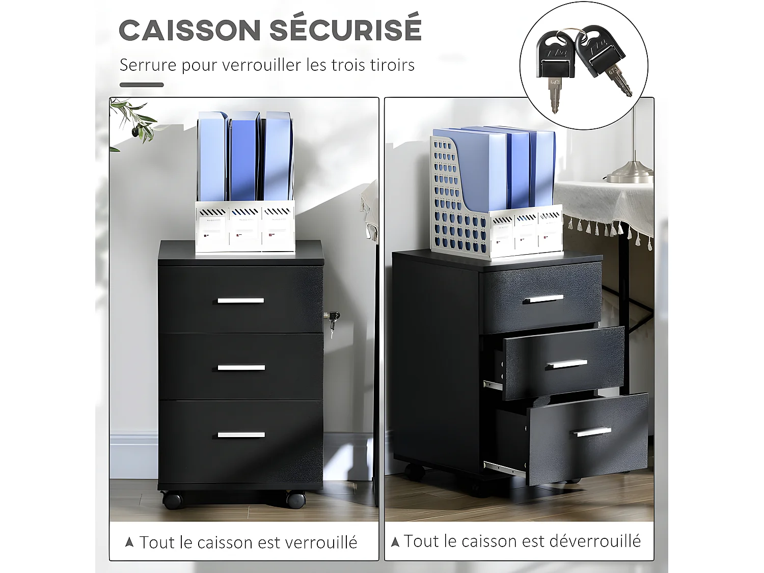 Caisson de bureau rangement JEANNE noir