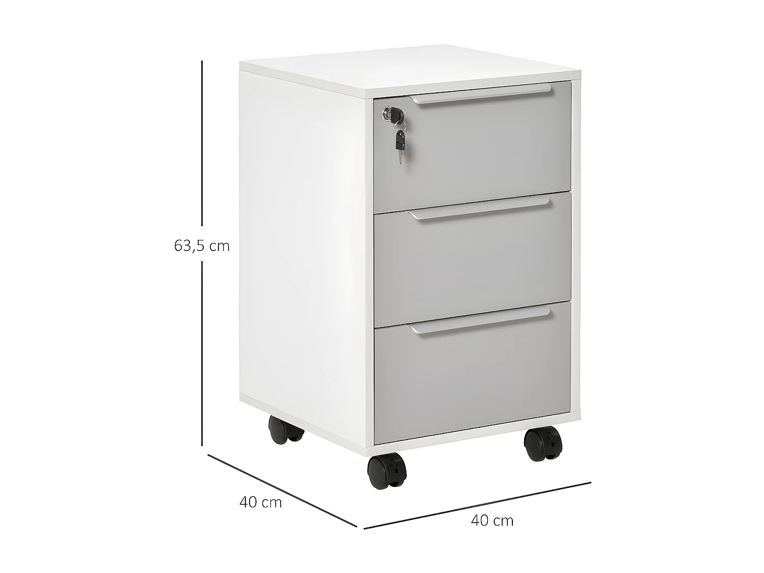 Caisson de bureau 3 tiroirs verouillables MAËL gris & blanc