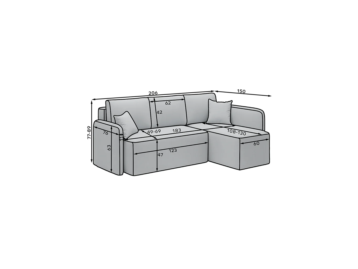 Canapé Corner Sergy L/Tissu-Gris