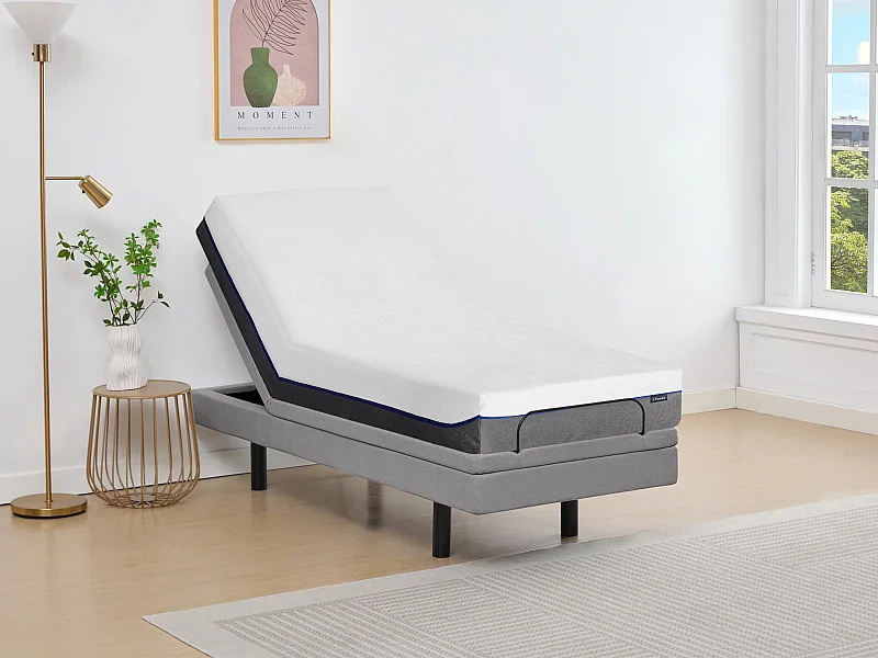 Lit électrique de relaxation déco + matelas mémoire de forme - 80 x 200 cm - Tissu - Gris - MENASINA de YSMÉE