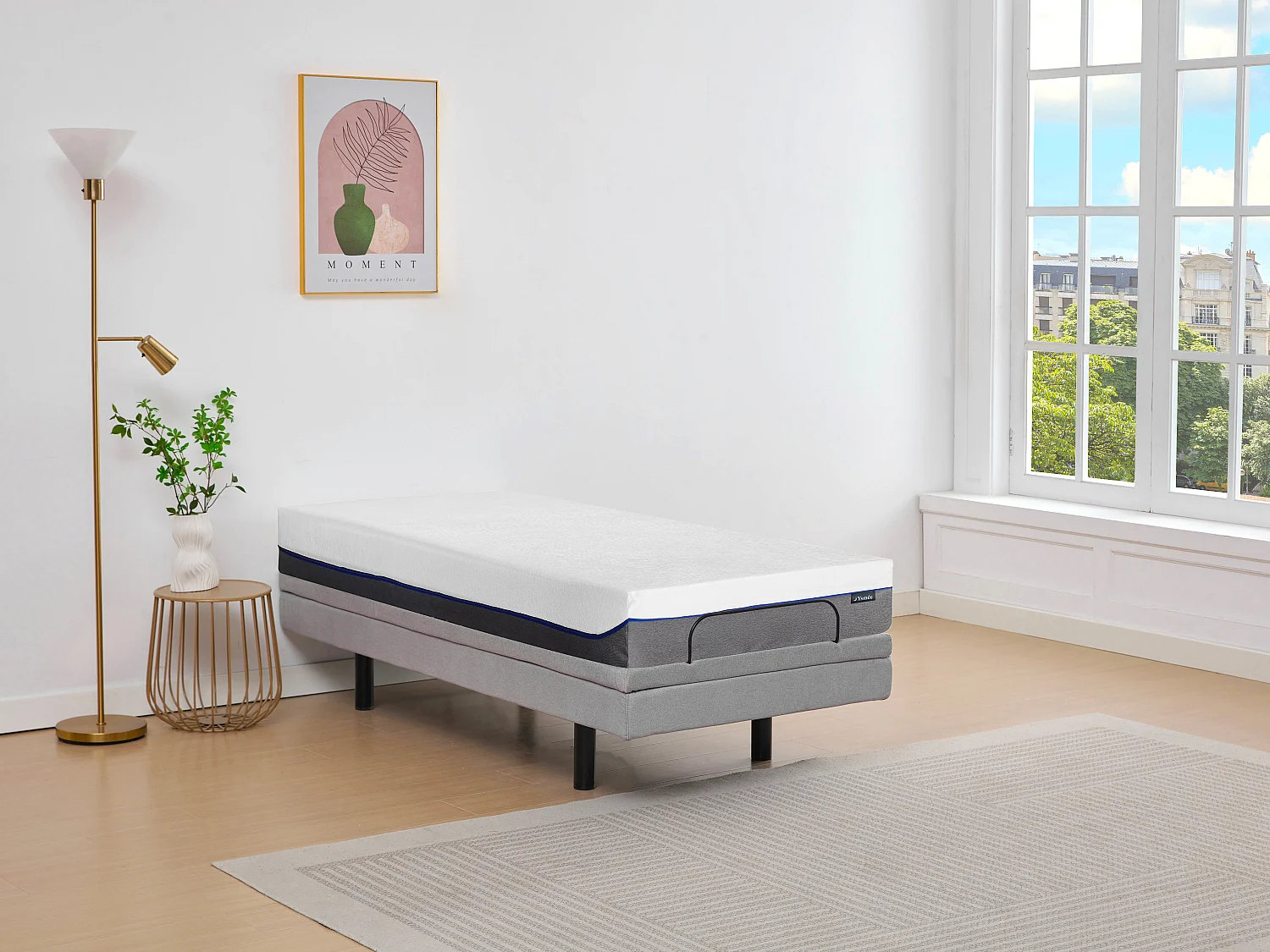 Lit électrique de relaxation déco + matelas mémoire de forme - 80 x 200 cm - Tissu - Gris - MENASINA de YSMÉE