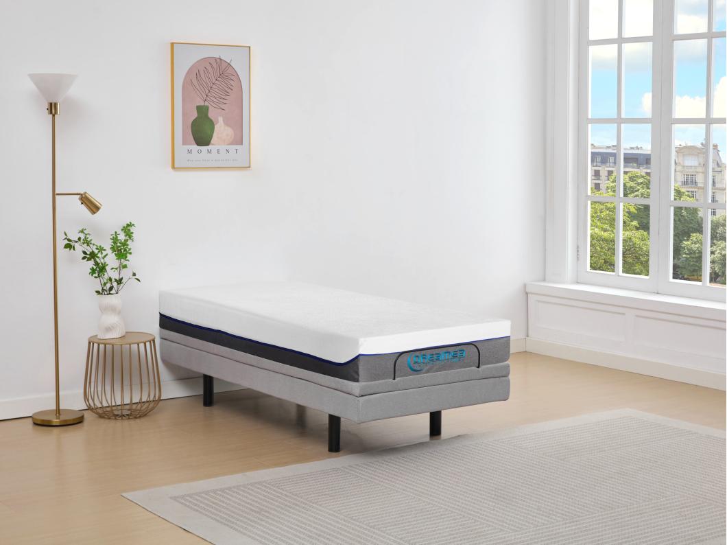 Lit électrique de relaxation déco + matelas mémoire de forme - 90 x 200 cm - Tissu - Gris - MENASINA de DREAMEA