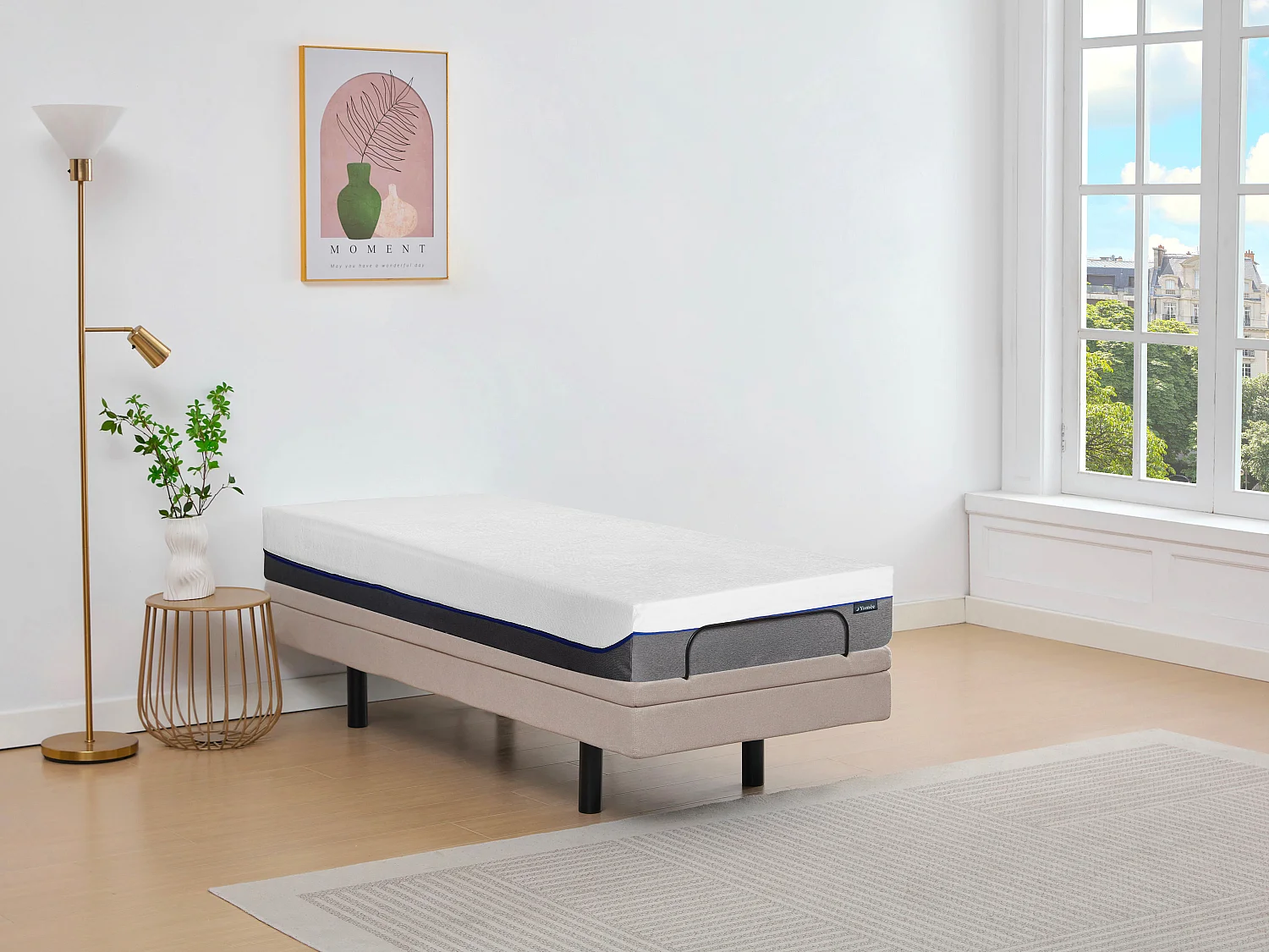 Lit électrique de relaxation déco + matelas mémoire de forme - 80 x 200 cm - Tissu - Beige - MENASINA de YSMÉE
