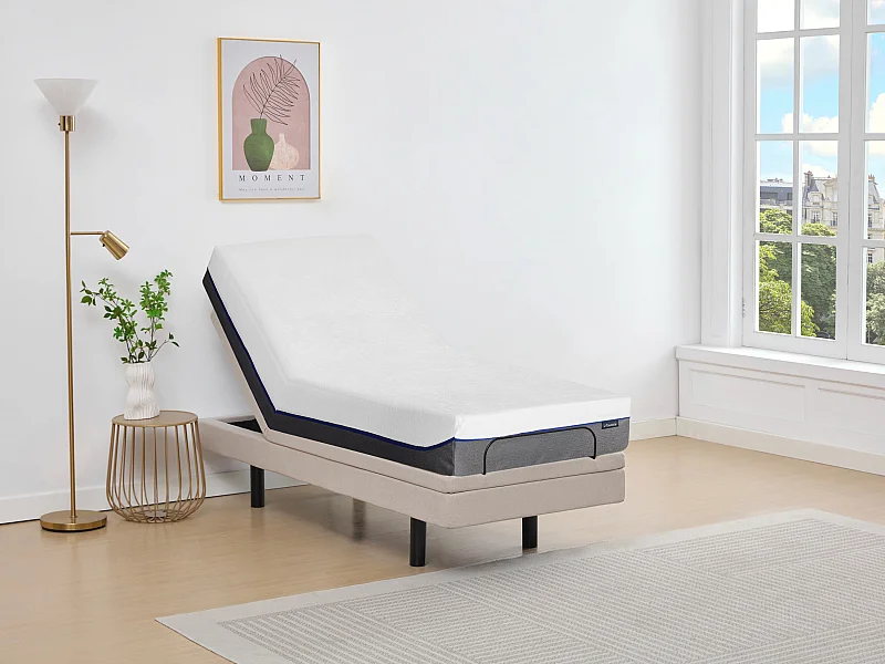 Lit électrique de relaxation déco + matelas mémoire de forme - 80 x 200 cm - Tissu - Beige - MENASINA de YSMÉE