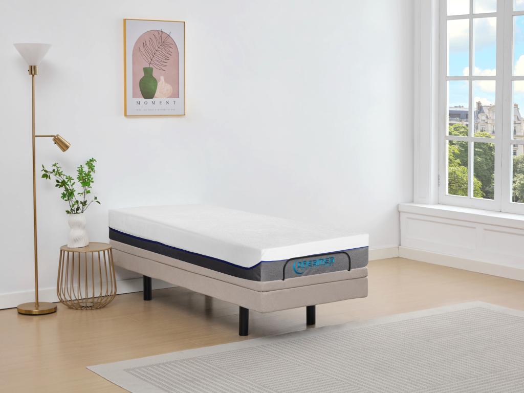 Lit électrique de relaxation déco + matelas mémoire de forme - 90 x 200 cm - Tissu - Beige - MENASINA de DREAMEA