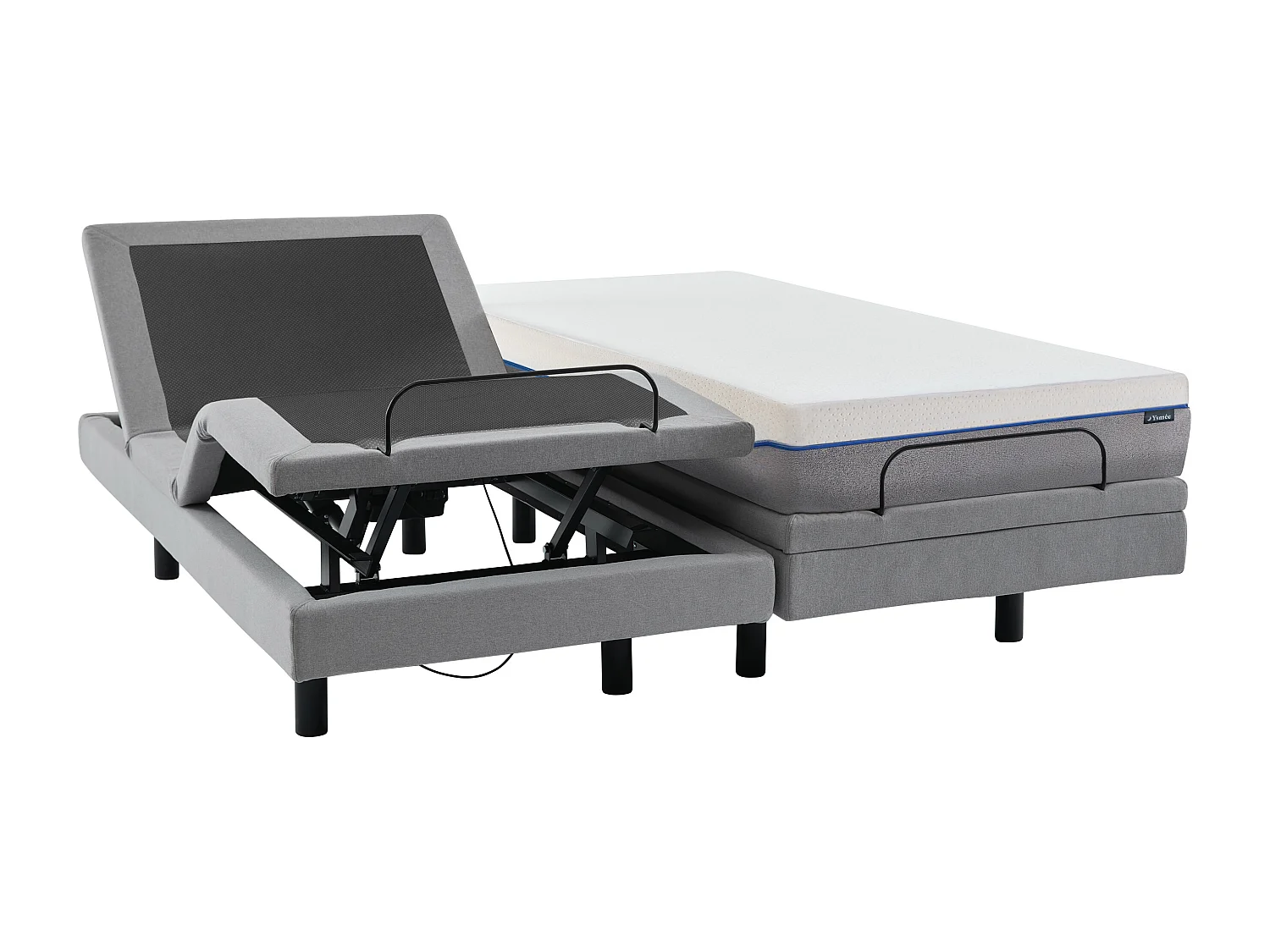 Elektrische decoratieve relaxbedbodem + matras met vormgeheugen - 2 x 80 x 200 cm - Stof - Grijs - MENASINA van YSMÉE