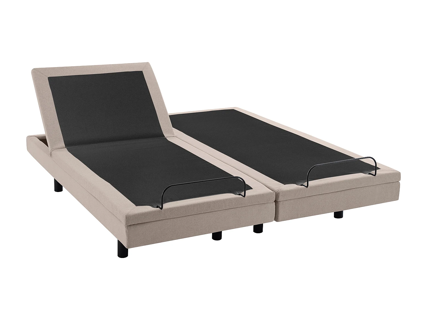 Lit électrique de relaxation déco + matelas mémoire de forme - 2 x 80 x 200 cm - Tissu - Beige - MENASINA de YSMÉE