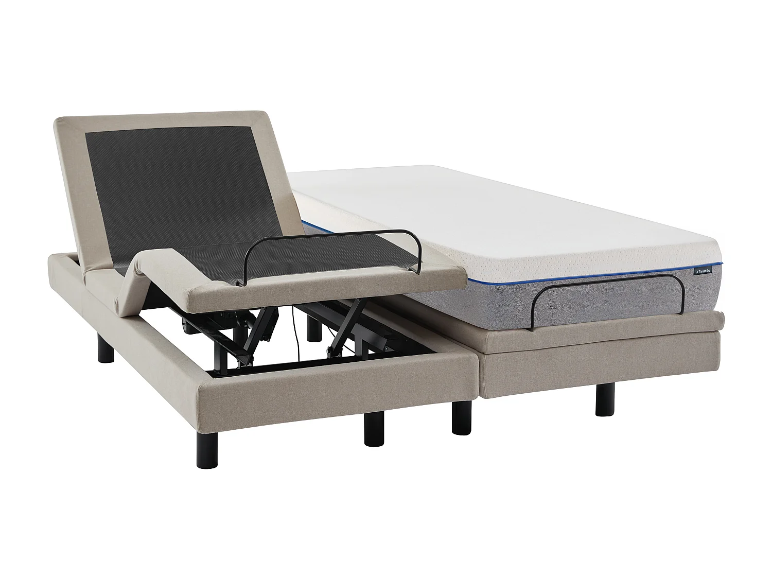 Lit électrique de relaxation déco + matelas mémoire de forme - 2 x 80 x 200 cm - Tissu - Beige - MENASINA de YSMÉE