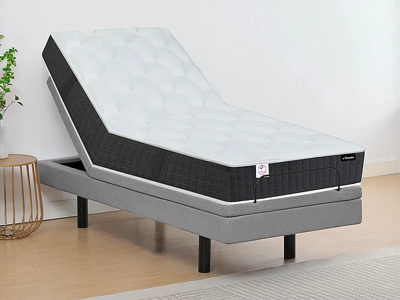 Cama elétrica articulada decorativa + colchão molas ensacadas e memória de forma 80x200 cm tecido cinza - RIZALI de YSMÉE