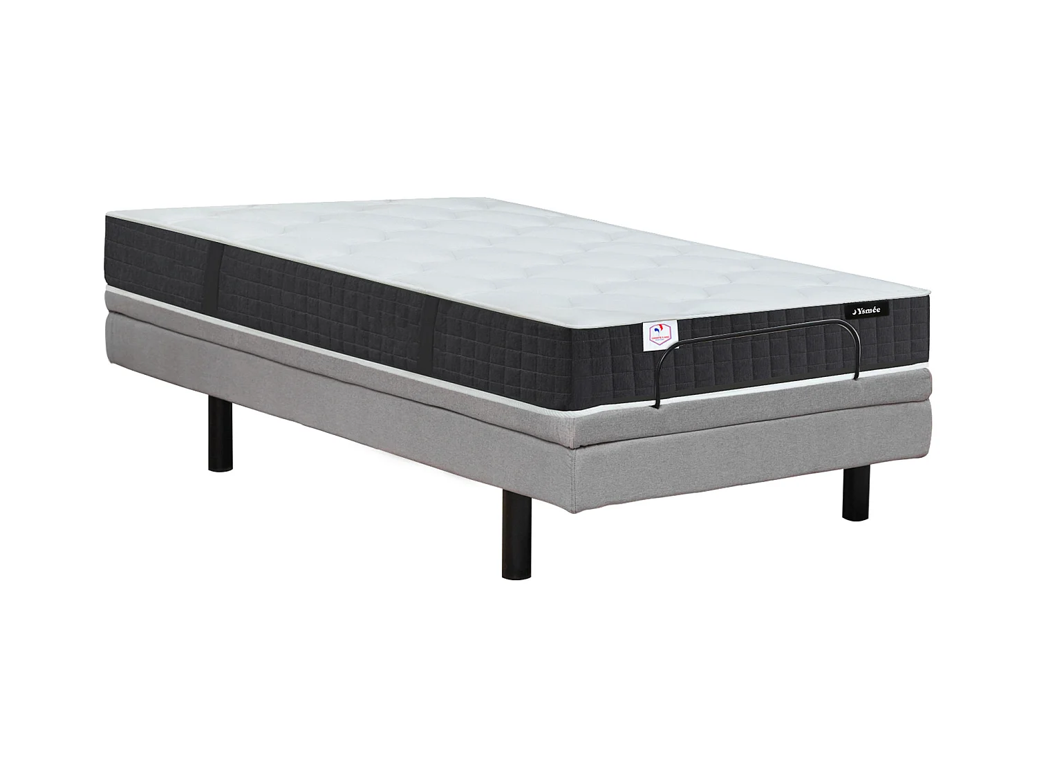 Lit électrique de relaxation déco + matelas ressorts ensachés et mémoire de forme - 80 x 200 cm - Tissu - Gris - RIZALI de YSMÉE