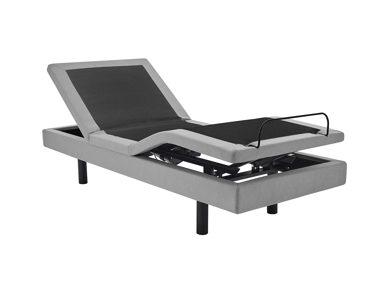 Lit électrique de relaxation déco + matelas ressorts ensachés et mémoire de forme - 80 x 200 cm - Tissu - Gris - RIZALI de YSMÉE