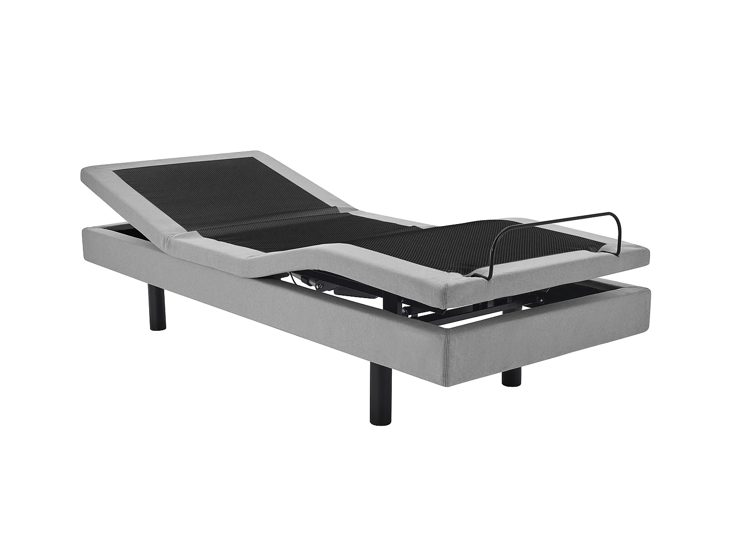 Lit électrique de relaxation déco + matelas ressorts ensachés et mémoire de forme - 80 x 200 cm - Tissu - Gris - RIZALI de YSMÉE