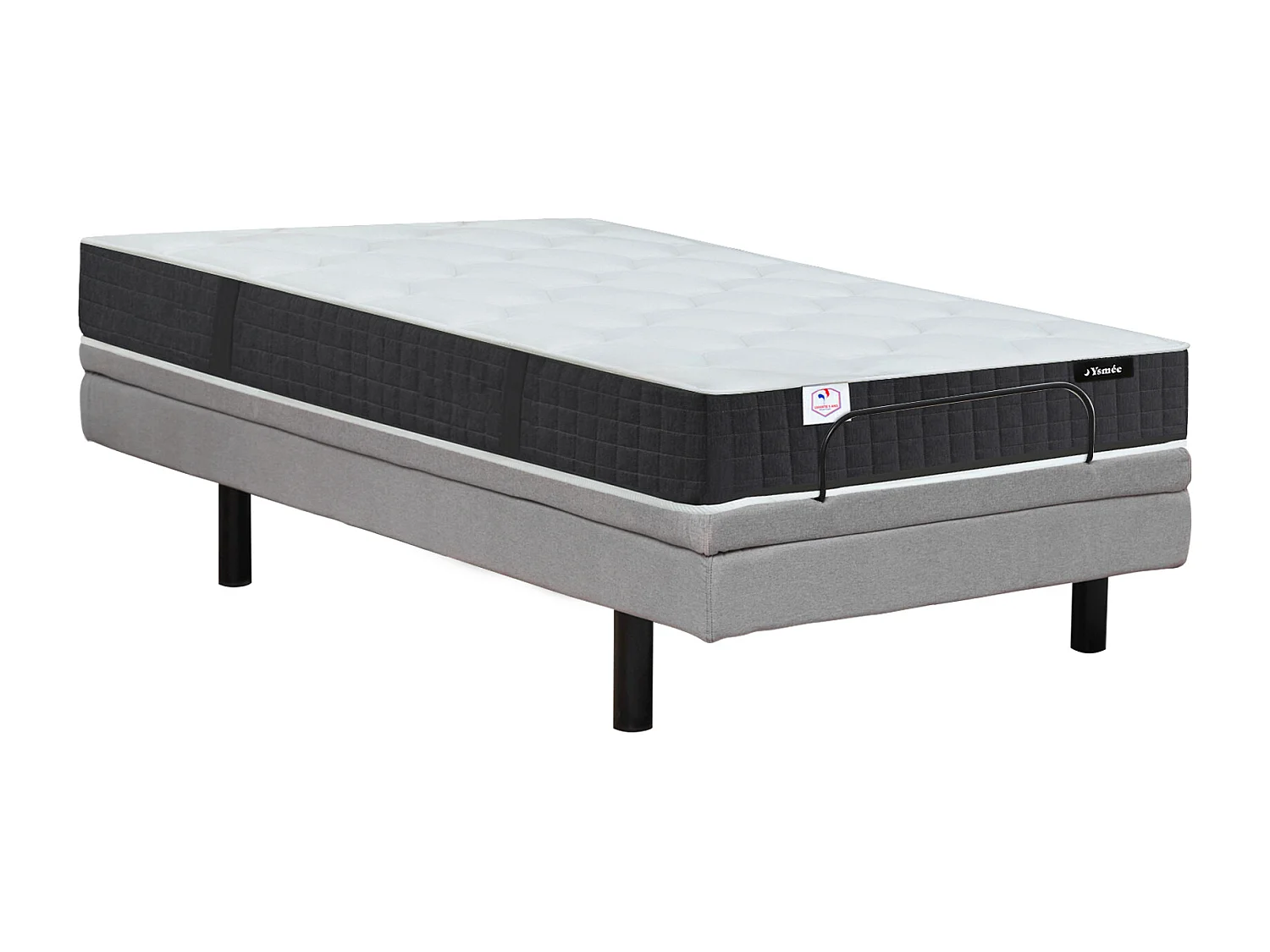 Lit électrique de relaxation déco + matelas ressorts ensachés et mémoire de forme - 80 x 200 cm - Tissu - Gris - RIZALI de YSMÉE