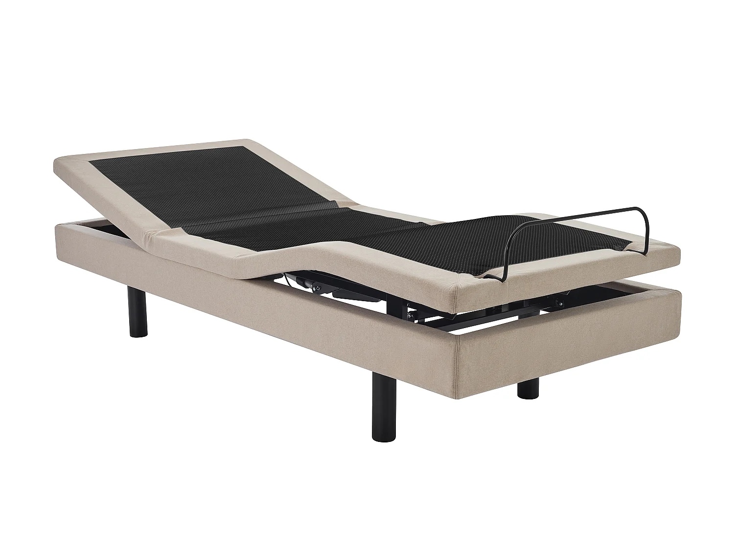 Lit électrique de relaxation déco + matelas ressorts ensachés et mémoire de forme - 80 x 200 cm - Tissu - Beige - RIZALI de YSMÉE