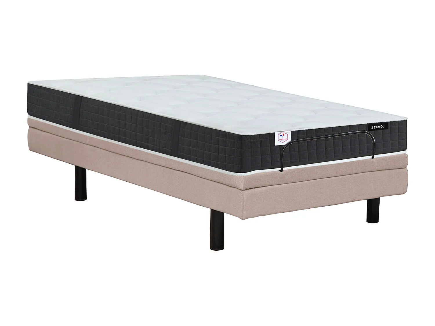 Lit électrique de relaxation déco + matelas ressorts ensachés et mémoire de forme - 80 x 200 cm - Tissu - Beige - RIZALI de YSMÉE