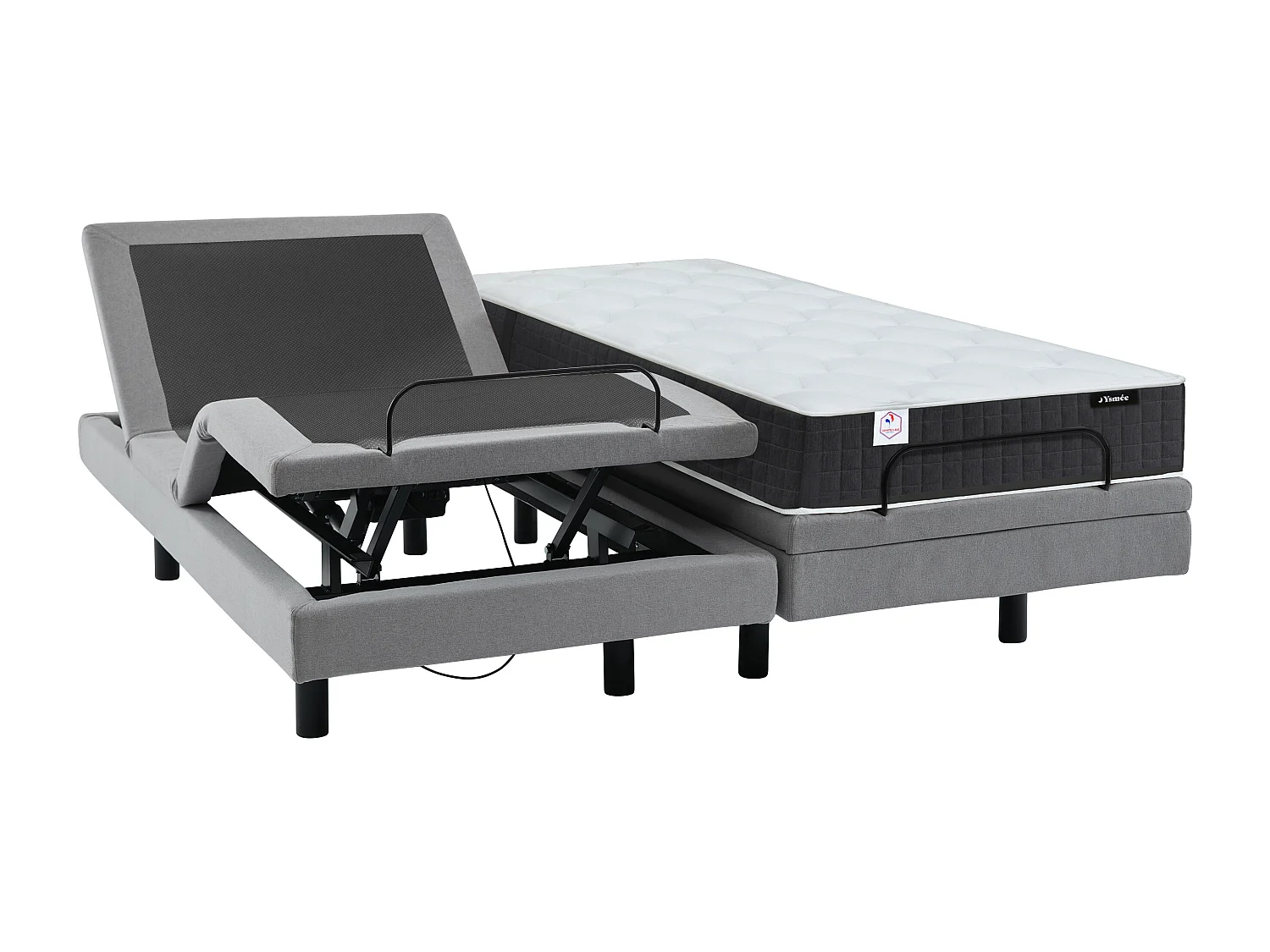 Cama elétrica articulada decorativa + colchão molas ensacadas e memória de forma 2x80x200 cm tecido cinza - RIZALI de YSMÉE
