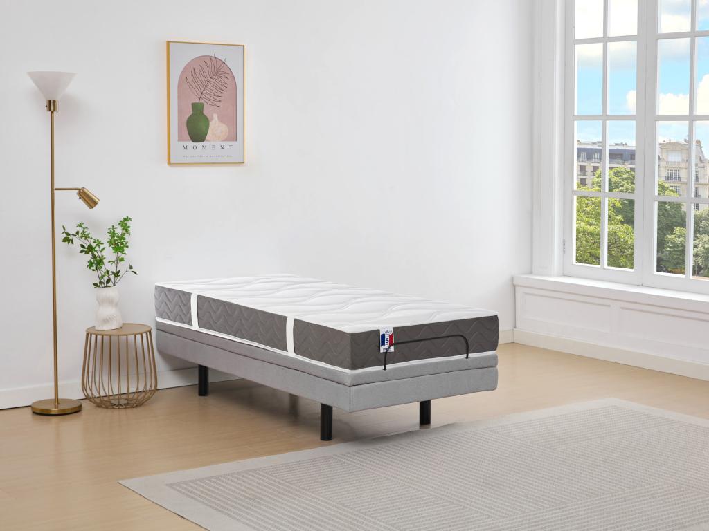 Lit électrique de relaxation déco + matelas 100% latex 3 zones - 80 x 200 cm - Tissu - Gris - PANISOLA de YSMÉE