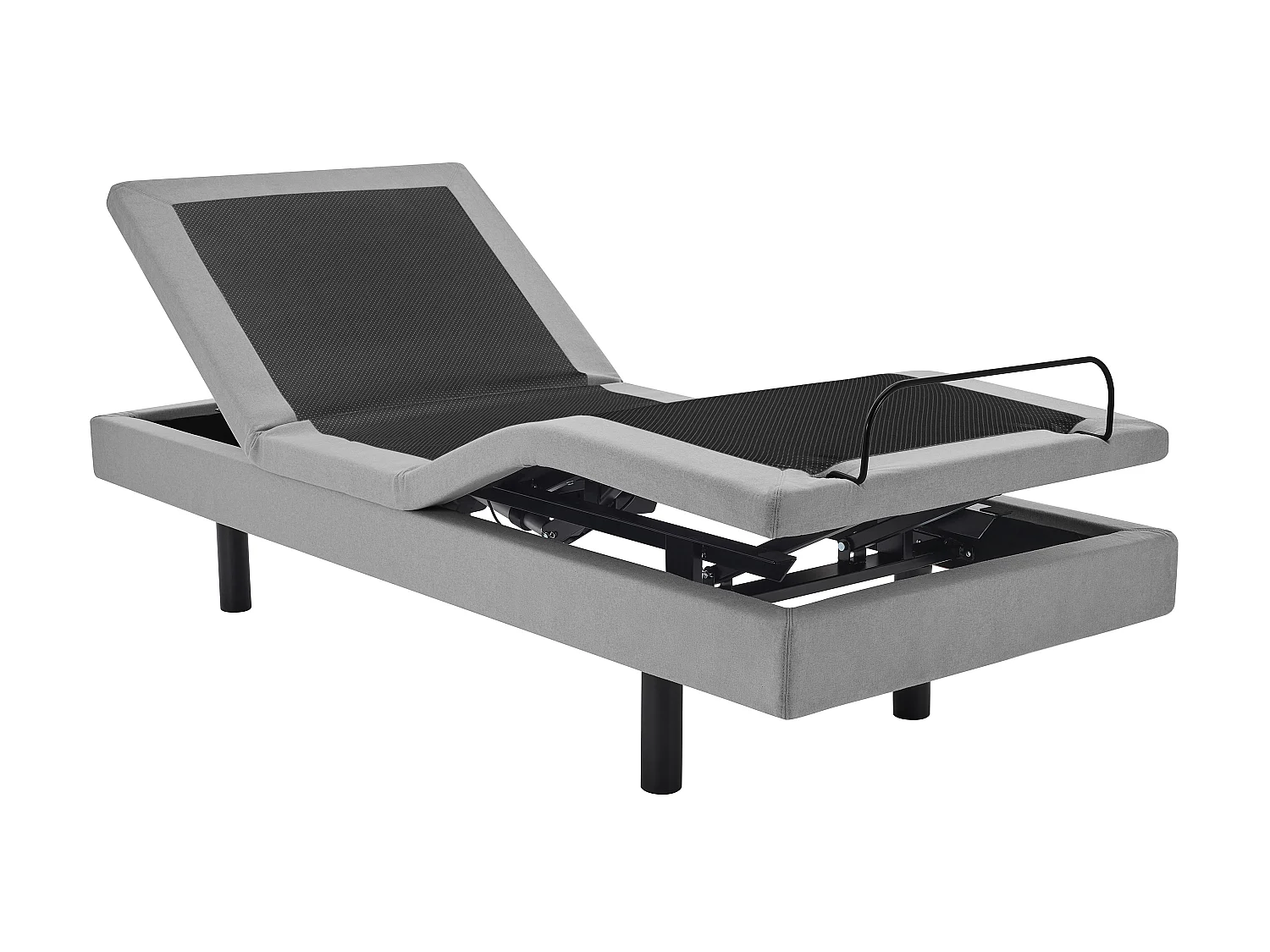 Dekoratives Bett mit elektrischer Relaxfunktion + 3-Zonen-Matratze aus 100 % Latex - 80 x 200 cm - Stoff - Grau - PANISOLA von YSMÉE