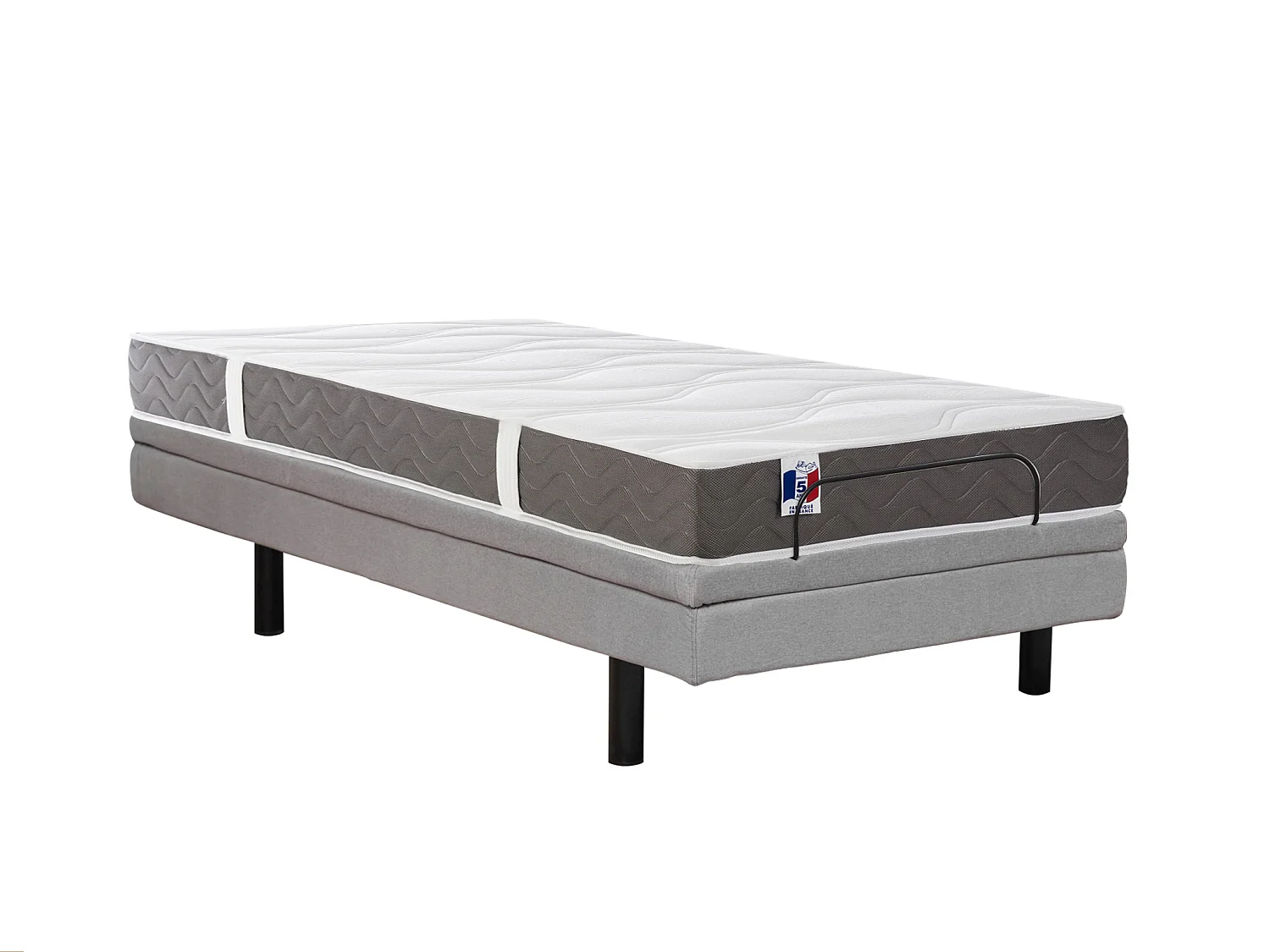 Lit électrique de relaxation déco + matelas 100% latex 3 zones - 80 x 200 cm - Tissu - Gris - PANISOLA de YSMÉE