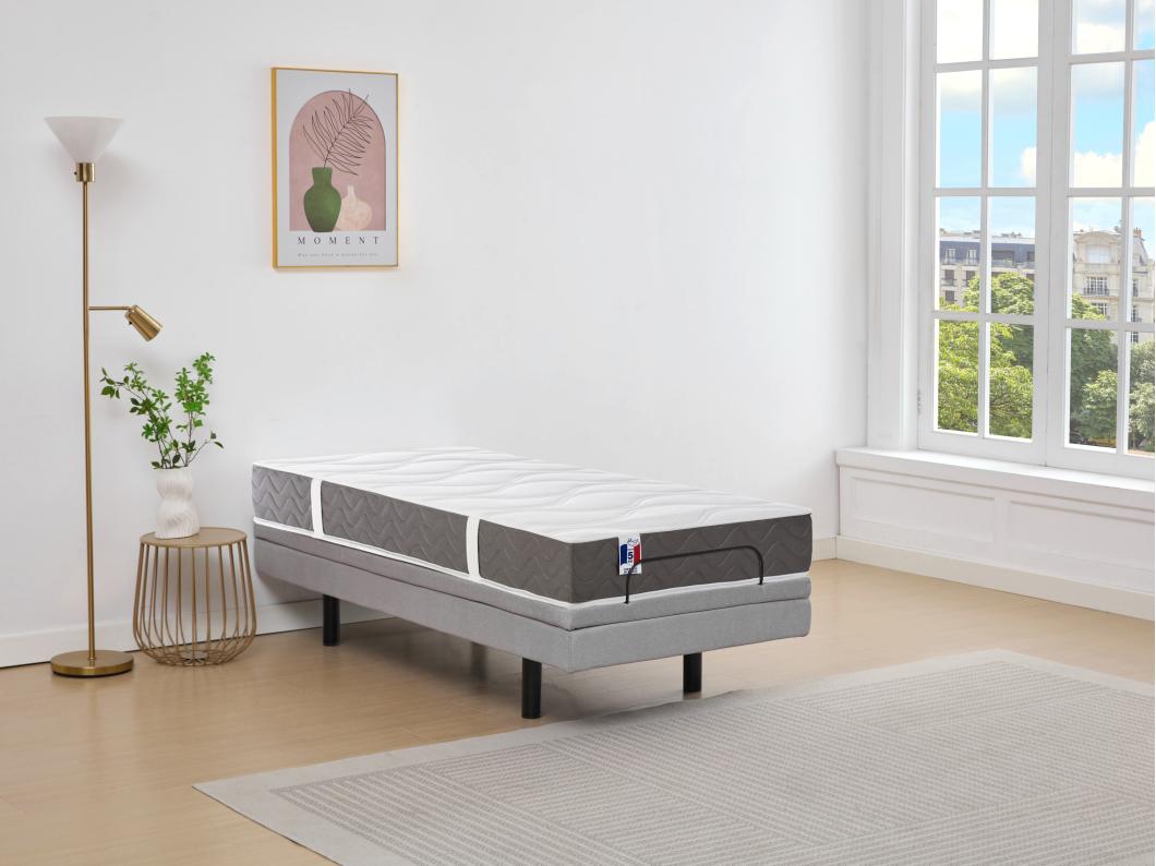 Cama elétrica articulada decorativa + colchão 100% látex 3 zonas 80x200 cm tecido cinza - PANISOLA de YSMÉE