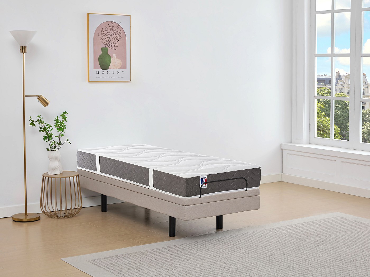 Sommier à Lattes électrique 80x200 Cm - 7 Zones De Confort, Réglable Tête/pieds, Cadre Hêtre, Sans Matelas