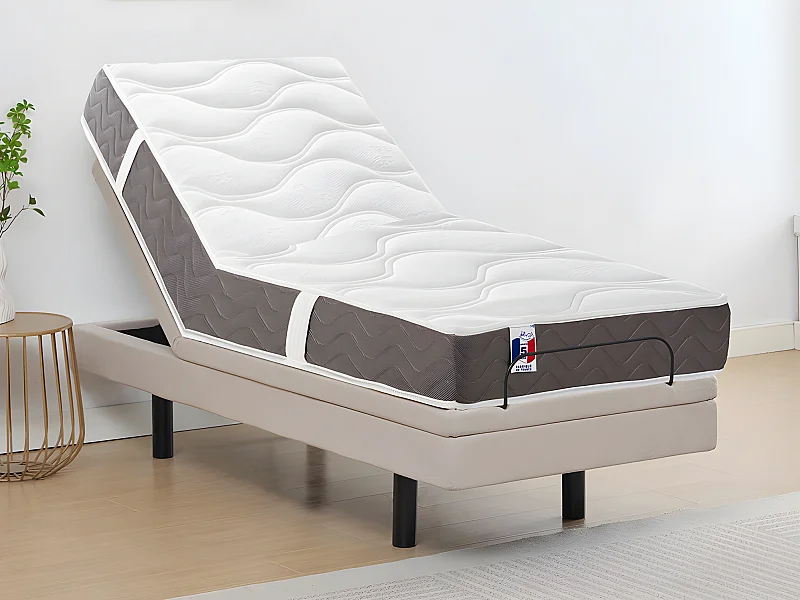 Lit électrique de relaxation déco + matelas 100% latex 3 zones - 80 x 200 cm - Tissu - Beige - PANISOLA de YSMÉE