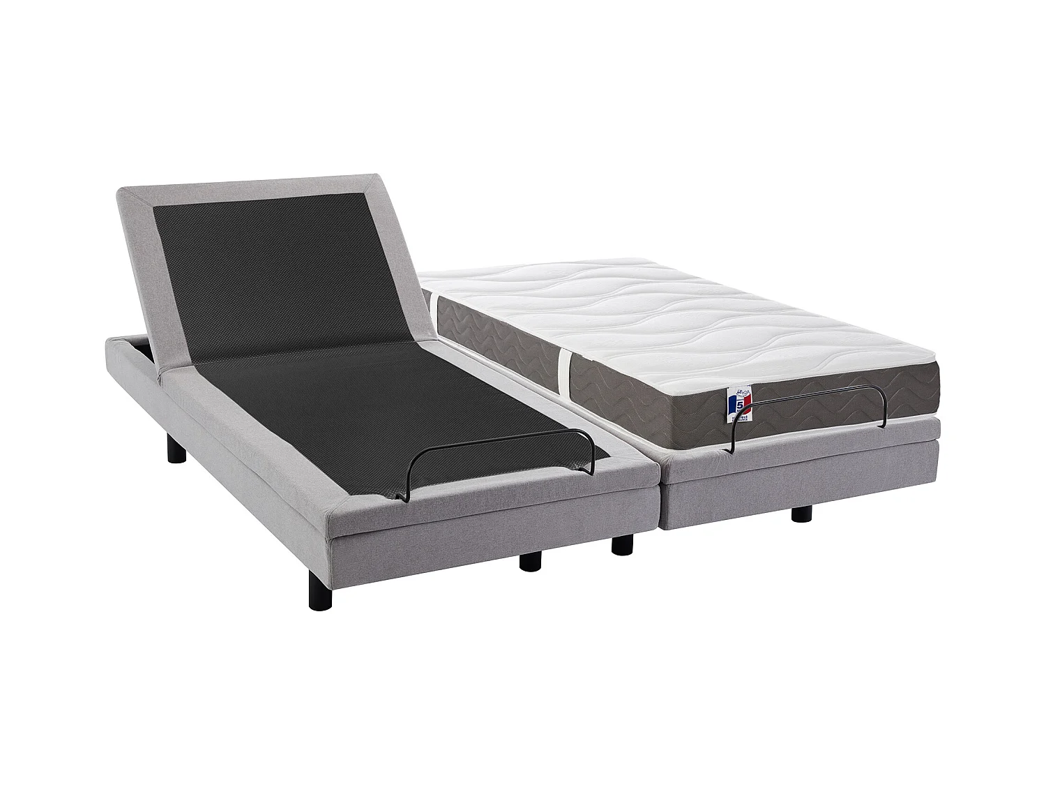 Cama eléctrica de relajación decorativa + colchón 100% látex 3 zonas - 2 x 80 x 200 cm - Tela - Gris - PANISOLA de DRAMEA