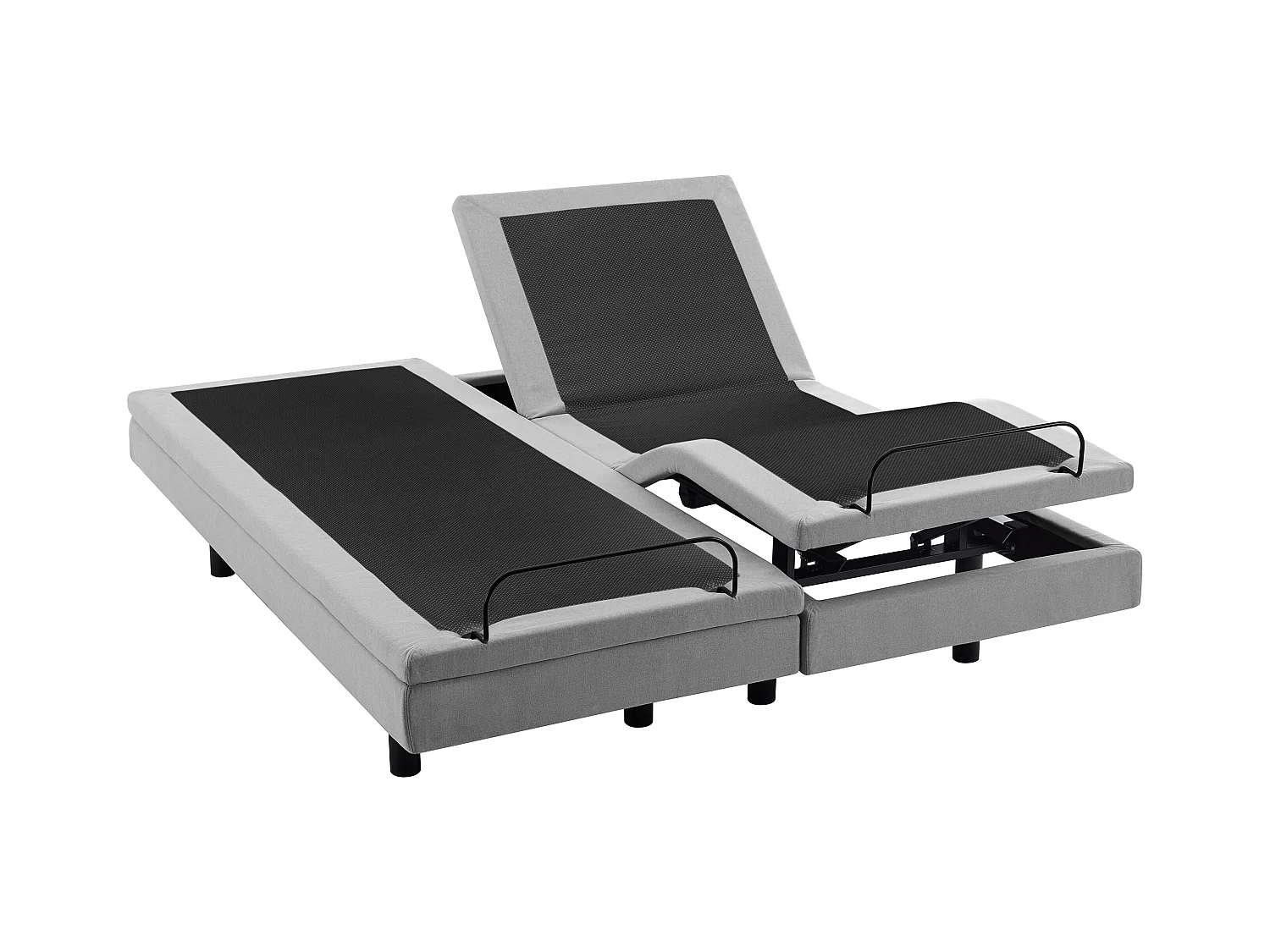 Cama eléctrica de relajación decorativa + colchón 100% látex 3 zonas - 2 x 80 x 200 cm - Tela - Gris - PANISOLA de DRAMEA