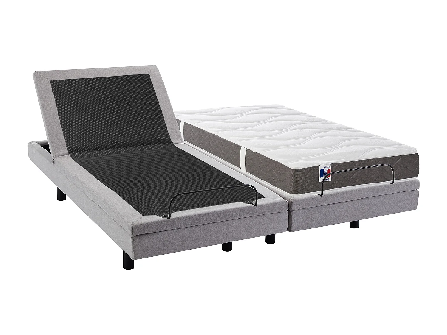 Lit électrique de relaxation déco + matelas 100% latex 3 zones - 2 x 80 x 200 cm - Tissu - Gris - PANISOLA de YSMÉE