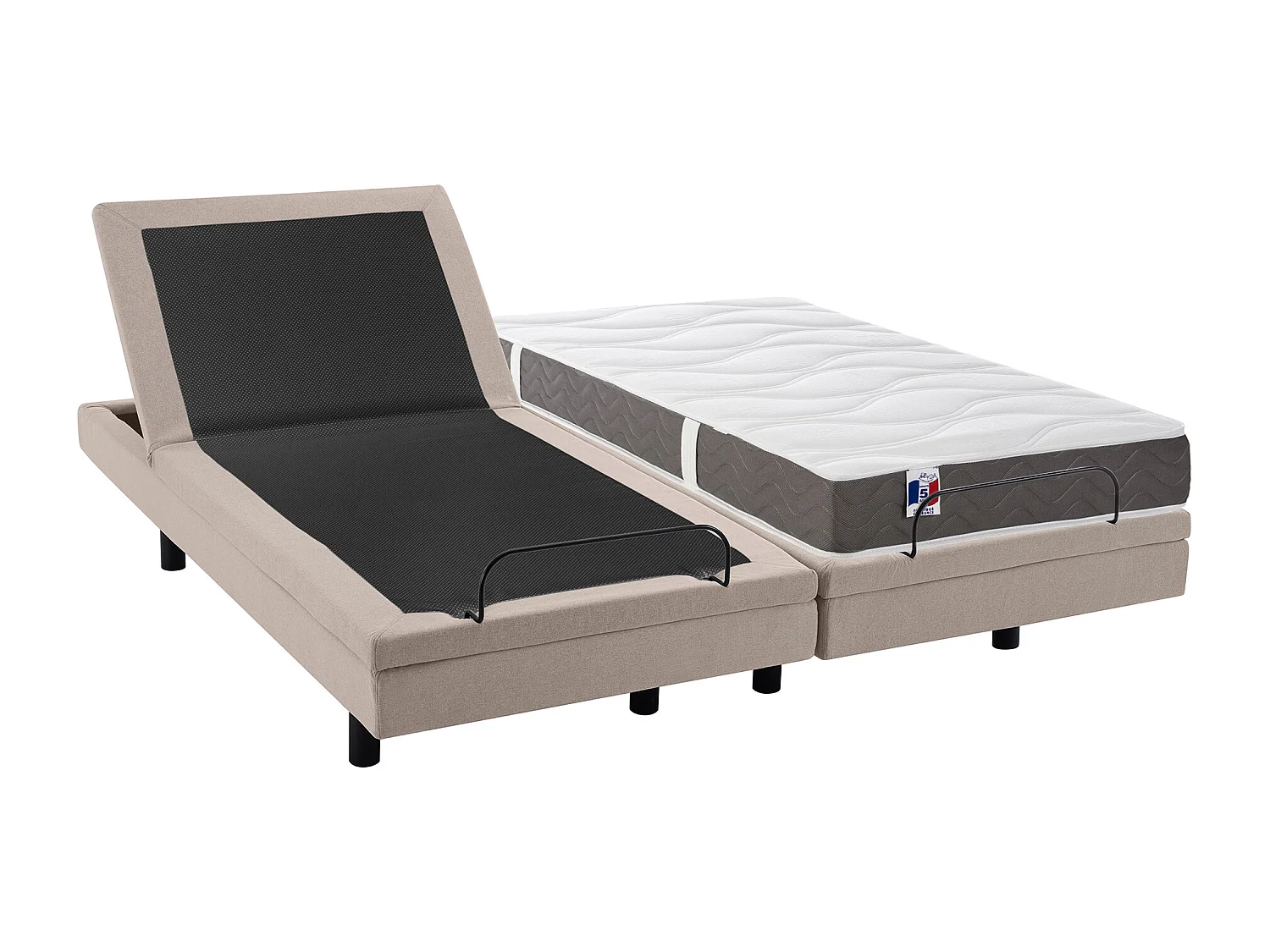 Lit électrique de relaxation déco + matelas 100% latex 3 zones - 2 x 80 x 200 cm - Tissu - Beige - PANISOLA de YSMÉE