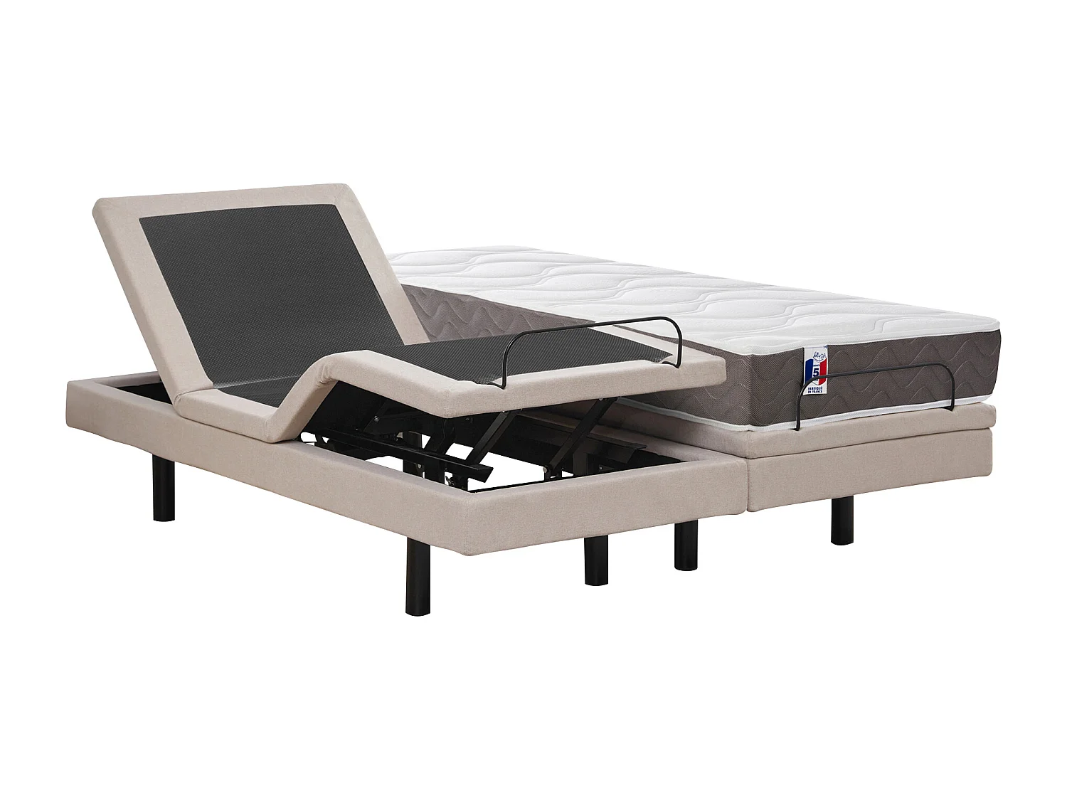 Lit électrique de relaxation déco + matelas 100% latex 3 zones - 2 x 80 x 200 cm - Tissu - Beige - PANISOLA de YSMÉE