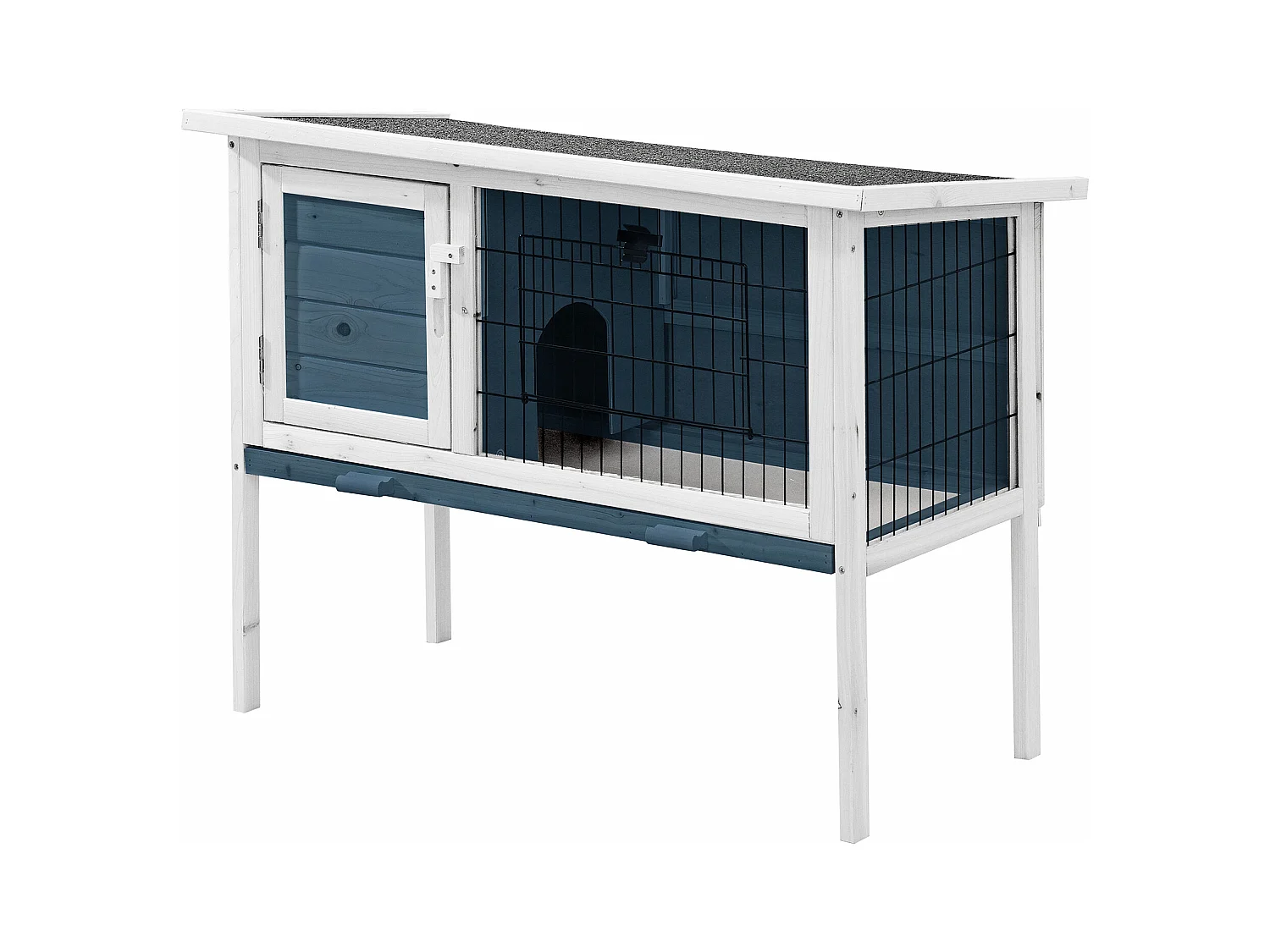 Conejera con patas para conejos y roedores - L. 91 x Prof. 45 x Alt. 70 cm - Azul y blanco - LAPIUS