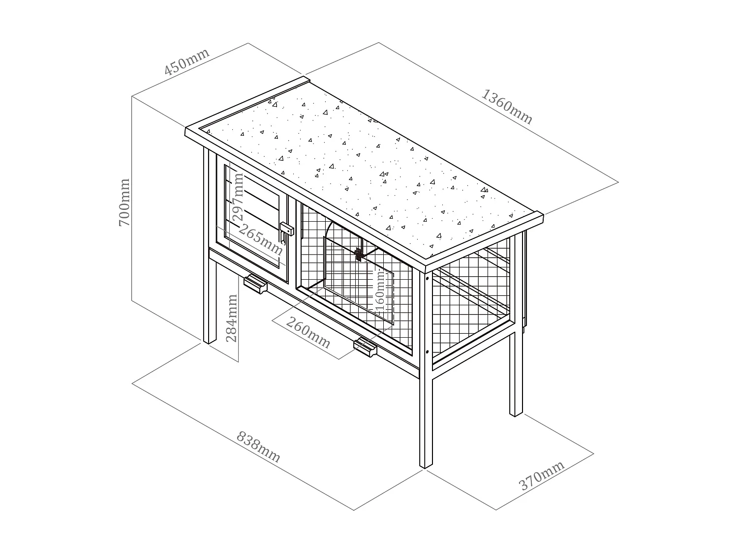 Kaninhus i tre med bein for kaniner og smågnagere - L. 91 x B. 45 x H. 70 cm - Blå og Hvit - LAPIUS