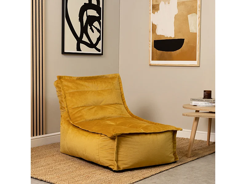 Lot de 2 Poufs méridienne velours jaune ocre - DOLCE