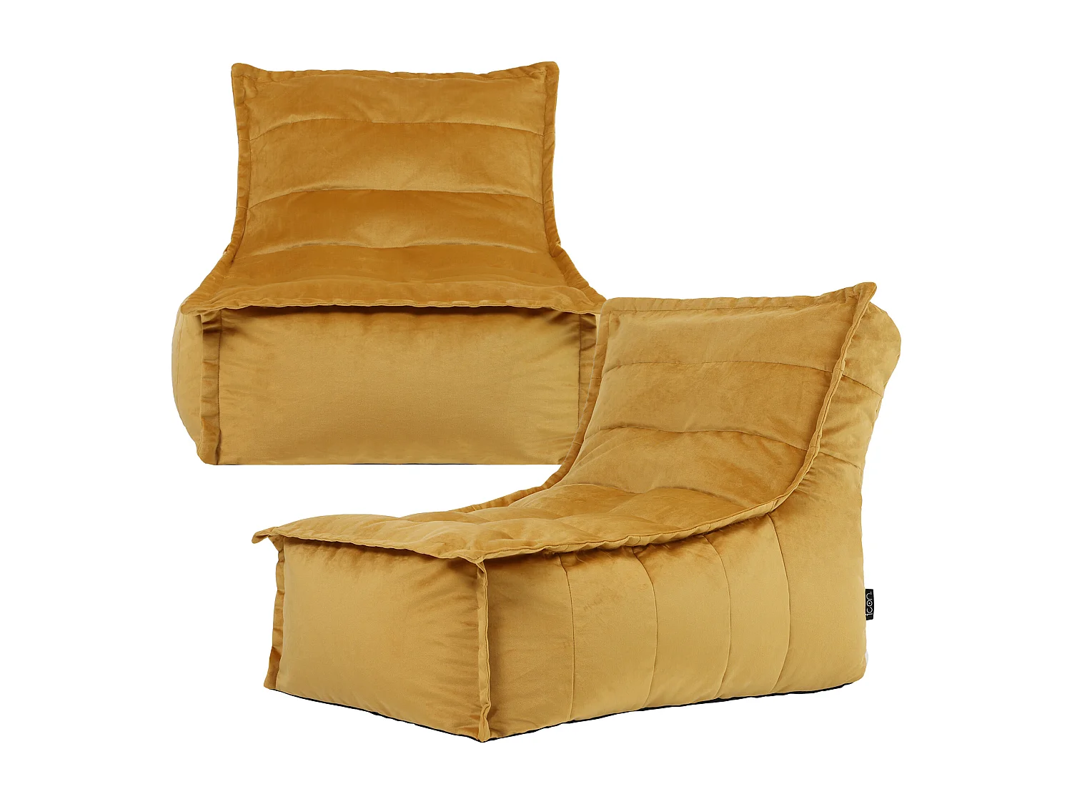 Lot de 2 Poufs méridienne velours jaune ocre - DOLCE