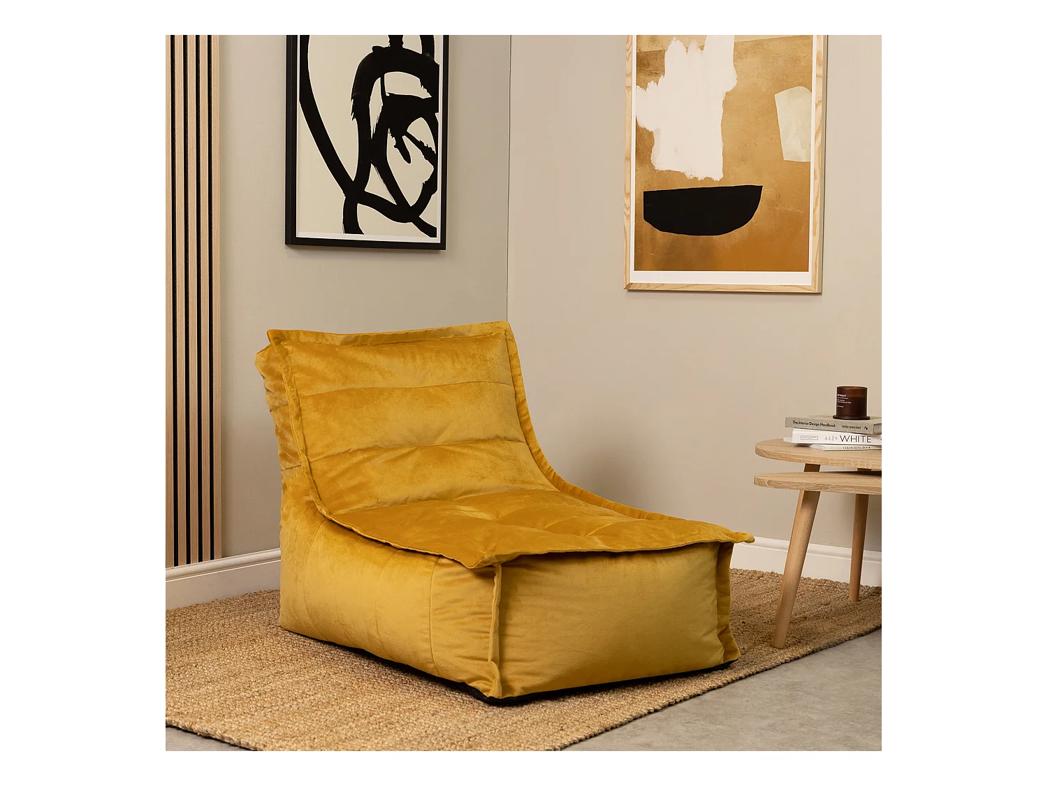 Lot de 2 Poufs méridienne velours jaune ocre - DOLCE