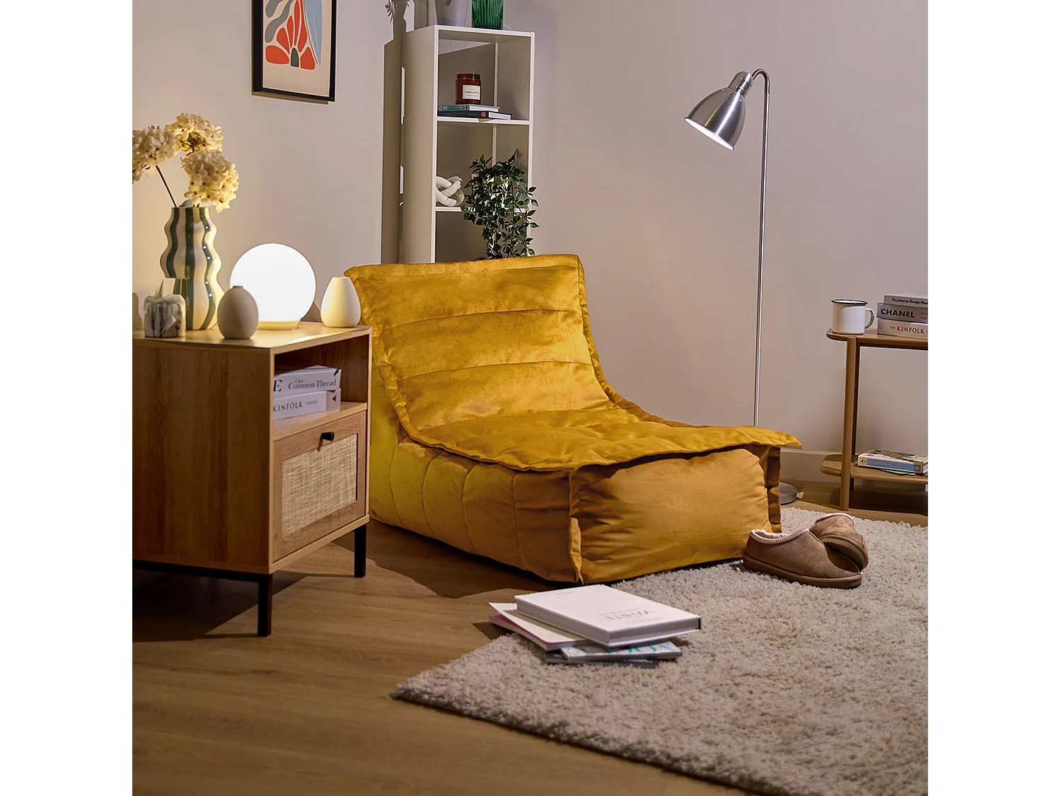 Pouf méridienne velours jaune ocre - DOLCE