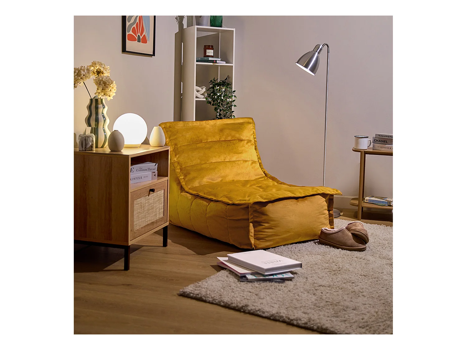 Pouf méridienne velours jaune ocre - DOLCE